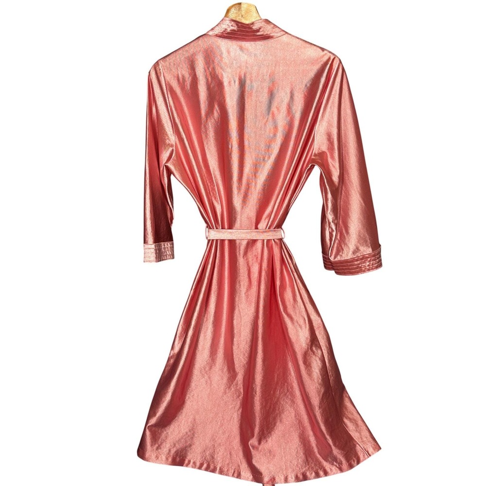 Vintage Robe Women Medium Pink Satin Liquid Shiny Loungewear Made in USA - Picture 3 of 11